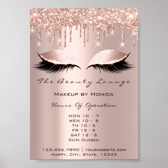 Lashes Makeup Opening Hours Salon Rose Drips Spark Poster (Front)