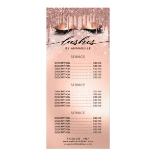 Lashes Modern Rose Gold Price List Rack Card