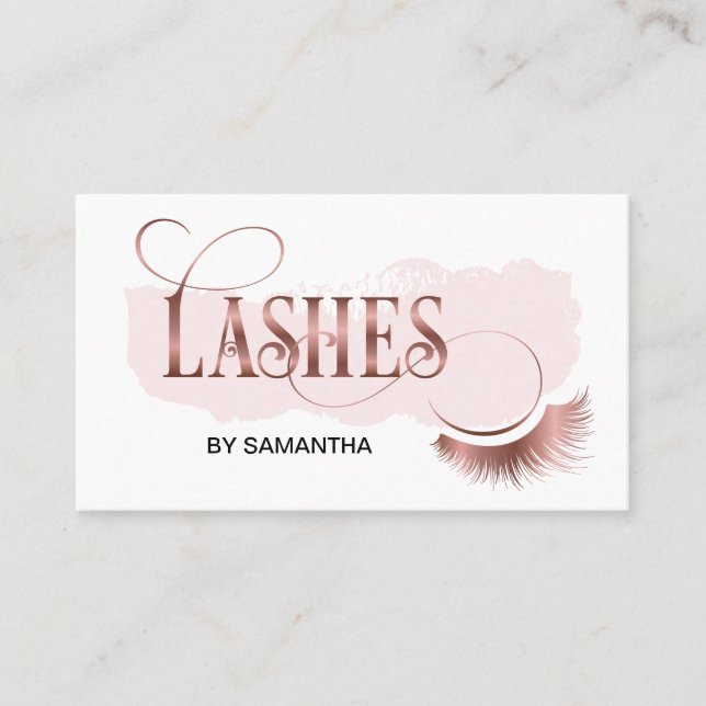 Lashes Modern Rose Gold Typography Makeup Artist Business Card (Front)