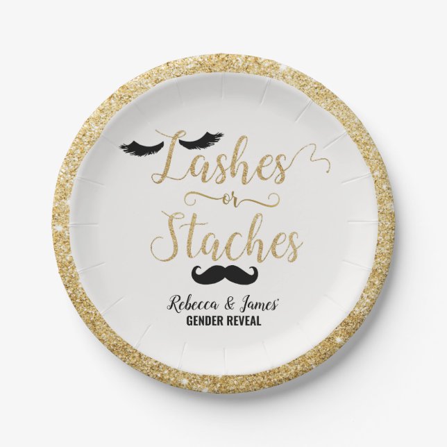 Lashes or Staches Gender Reveal Baby Shower Paper Plate (Front)