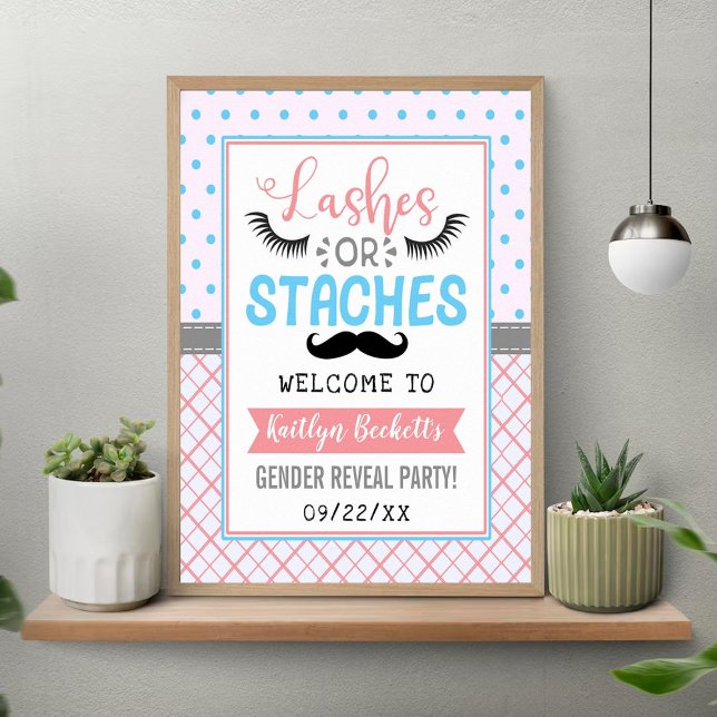 "Lashes Or Staches" Gender Reveal Party Welcome Poster (Creator Uploaded)