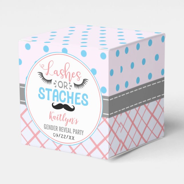 "Lashes Or Staches" Modern Gender Reveal Party Favour Box (Front Side)