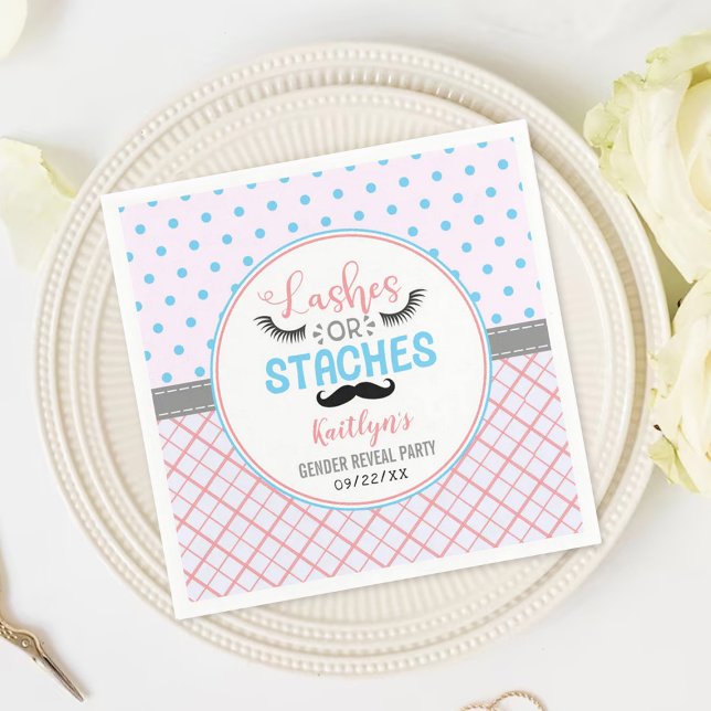 "Lashes Or Staches" Modern Gender Reveal Party Napkin (Creator Uploaded)
