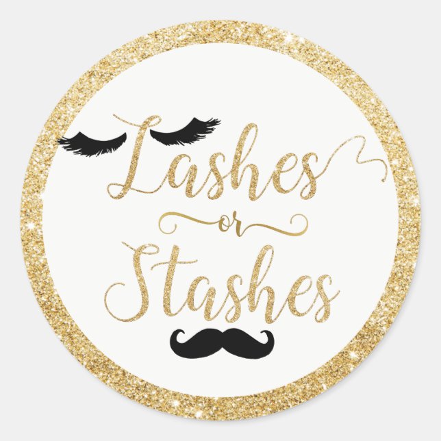 Lashes or Stashes Baby Shower Gender Reveal Favor Classic Round Sticker (Front)