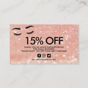 Lashes Pink Glitter Discount Thank You Business Card