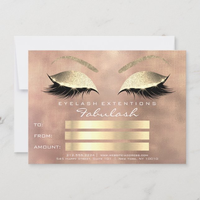 Lashes Pink Line Rose Gold Makeup Certificate Gift (Front)