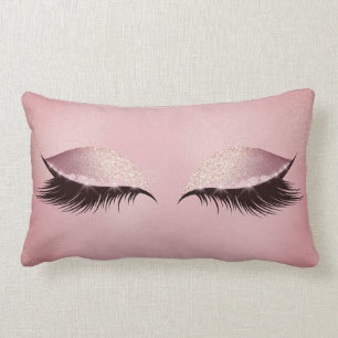 Lashes Pink Rose Blush Glass Sleep Glitter Makeup Lumbar Cushion