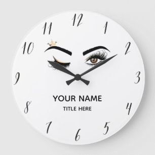 Lashes Queen Wink Eye Crown Gold Brown Large Clock