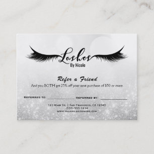 Lashes Refer a Friend Aftercare Instruction Silver Referral Card