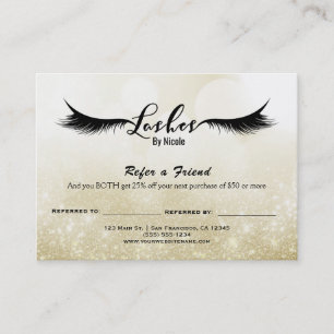 Lashes Refer a Friend Aftercare Instructions Gold Referral Card