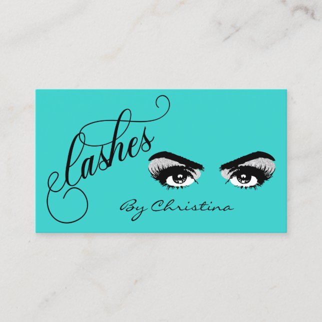 Lashes Robin's Egg Blue glitter Eyelash Eyes Business Card (Front)