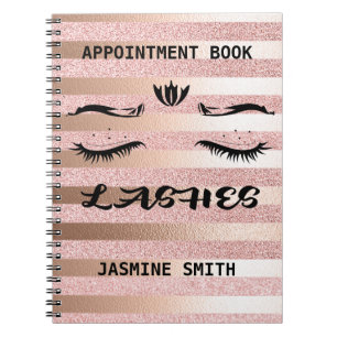 Lashes Rose Gold Glitter Appointment Planner Notebook