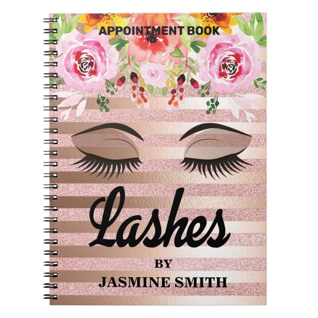 Lashes Rose Gold Glitter Appointment Planner Notebook (Front)