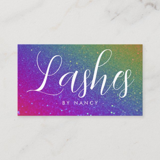 Lashes Typography Rainbow Glitter  Business Card (Front)