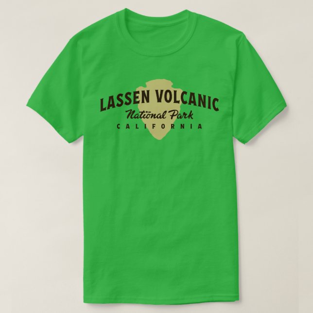 Lassen Volcanic National Park Arched Text Brown T-Shirt (Design Front)