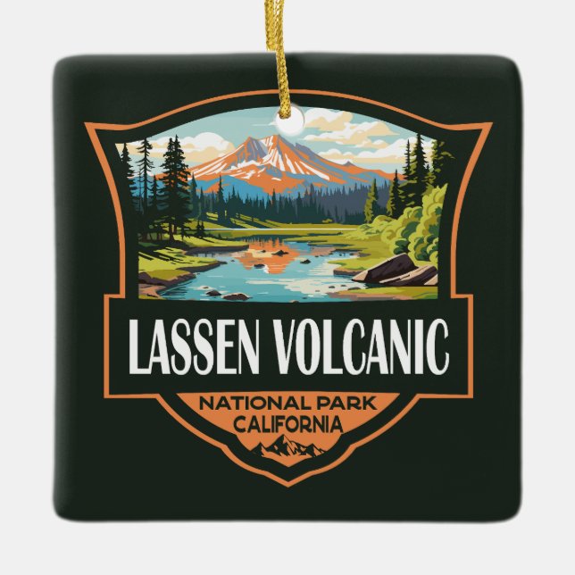 Lassen Volcanic National Park Illustration Travel Ceramic Ornament (Front)