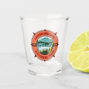Lassen Volcanic National Park Retro Compass Emblem Shot Glass