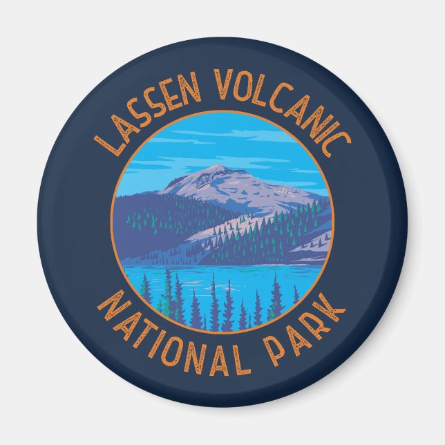 Lassen Volcanic National Park Retro Distressed Magnet (Front)