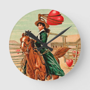 Lasso my heart Vintage Valentine Round Clock