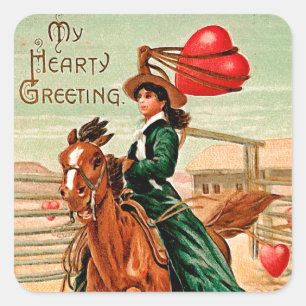 Lasso my heart Vintage Valentine Square Sticker