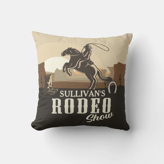 Lasso Roping Roundup ADD NAME Western Rodeo Show Cushion (Front)