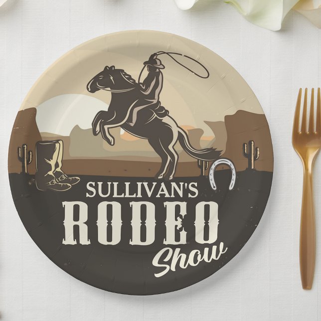 Lasso Roping Roundup ADD NAME Western Rodeo Show Paper Plate (Creator Uploaded)