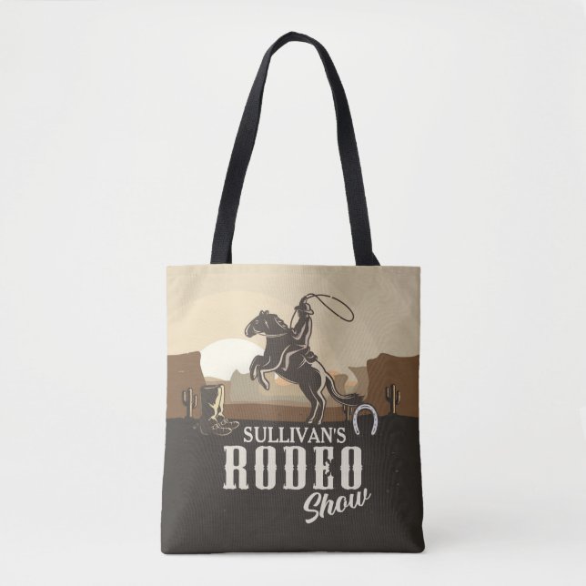 Lasso Roping Roundup ADD NAME Western Rodeo Show Tote Bag (Front)