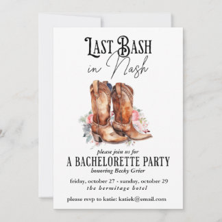 Last Bash in Nash Bachelorette Party Floral Invitation