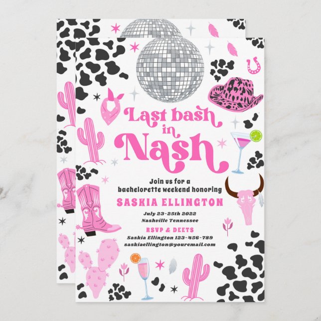 Last Bash In Nash Bachelorette Weekend Itinerary Invitation (Front/Back)