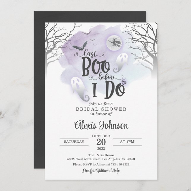 Last Boo Before I Do Bridal Shower (Purple) Invitation (Front/Back)
