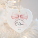 Last Christmas as a Miss - Bow Ceramic Ornament<br><div class="desc">Celebrate your final Christmas as a Miss with this elegant, minimalistic ornament. Featuring a chic pink bow and sophisticated fonts, this ornament is perfect for brides-to-be as they prepare for their next chapter. Hang it proudly on your tree as a beautiful reminder of your engagement season and the magical moments...</div>