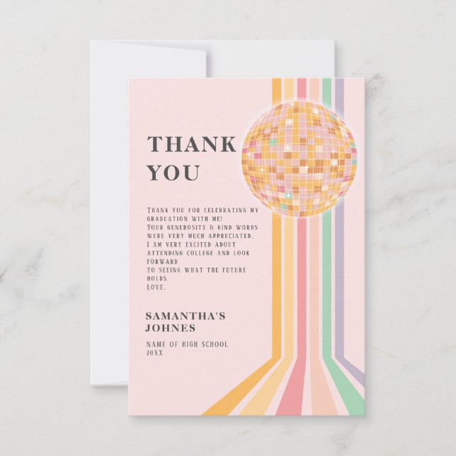 Last Dance Retro Graduation Party  Thank You Card (Front)