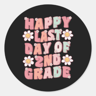 Last Day Of 2nd Grade Cute Groovy Second Grade Tea Classic Round Sticker