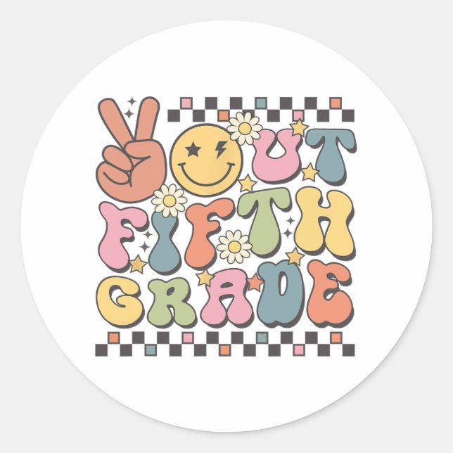 Last Day Of 5th Grade Groovy Peace Out Fifth Grade Classic Round Sticker (Front)