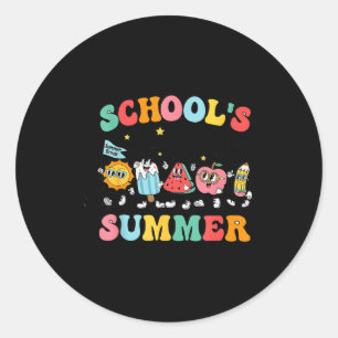 Last day of school groovy school's out for summer classic round sticker