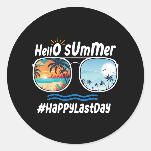 Last Day Of School Hello Summer Sungles Beach 1  Classic Round Sticker (Front)