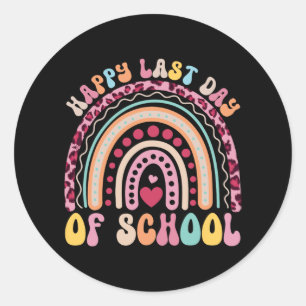 Last Day Of School Teacher Student Leopard Rainbow Classic Round Sticker