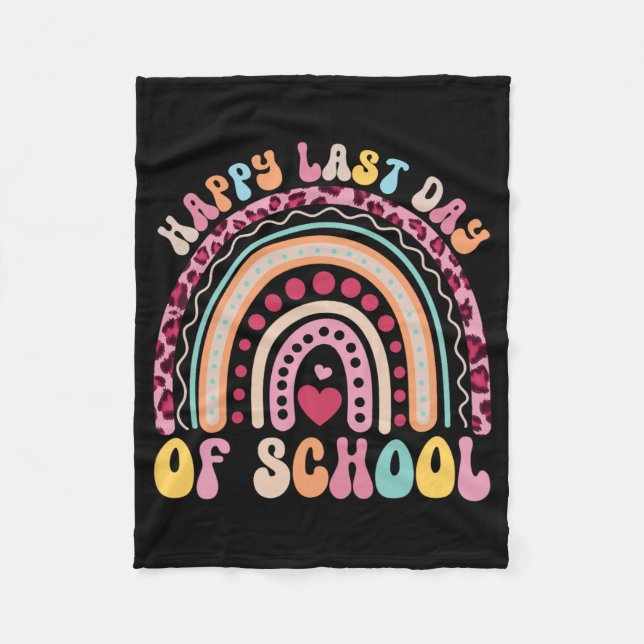 Last Day Of School Teacher Student Leopard Rainbow Fleece Blanket (Front)