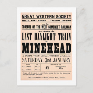Last daylight train to Minehead UK Postcard