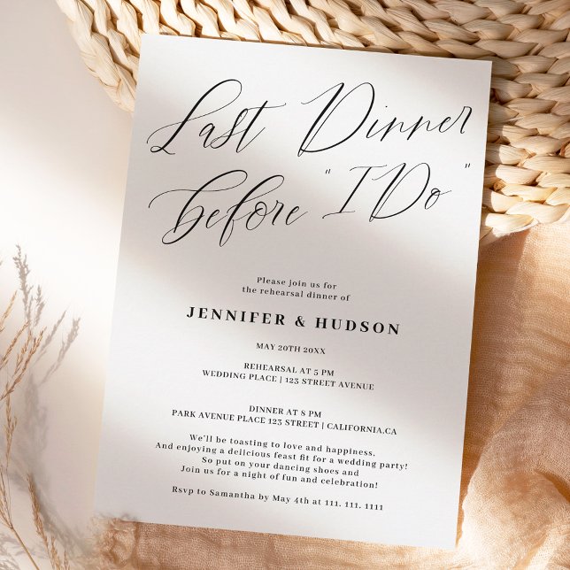 Last dinner black white wedding rehearsal dinner invitation (Creator Uploaded)