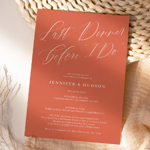Last dinner terracotta wedding rehearsal dinner invitation