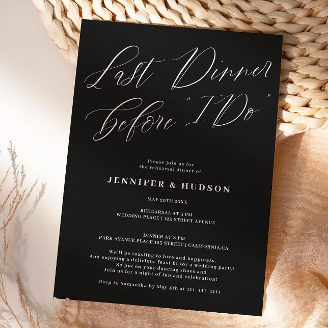 Last dinner white black wedding rehearsal dinner invitation (Creator Uploaded)