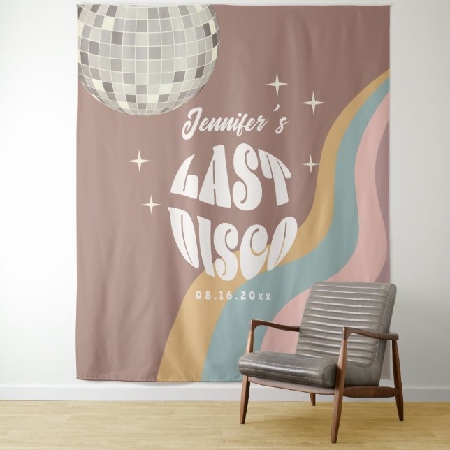 Last Disco 70s Retro Groovy Bachelorette Weekend Tapestry (In Situ)