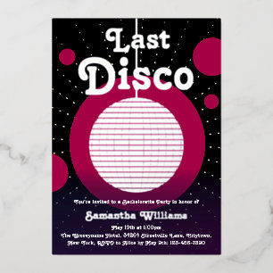 Last Disco Bachelorette Party Foil Invitation