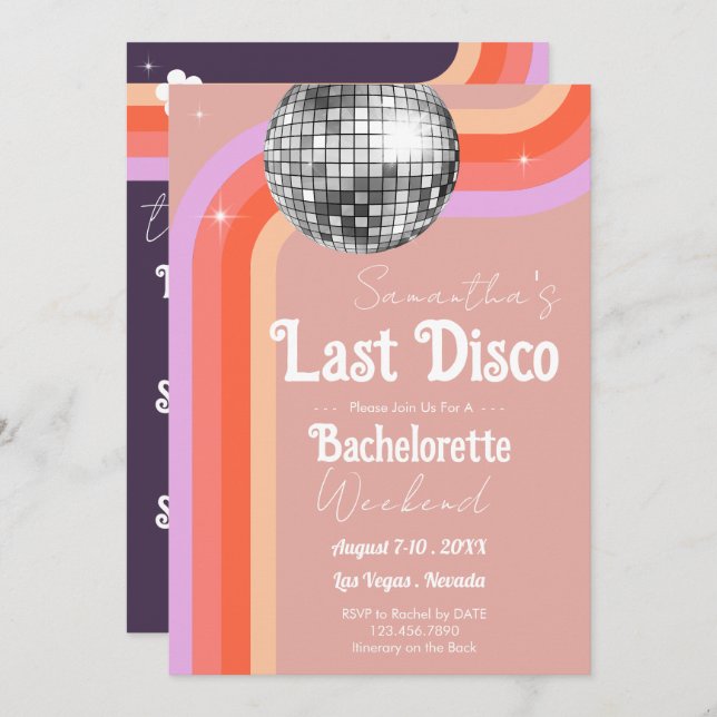 Last Disco Bachelorette Weekend Invitation (Front/Back)