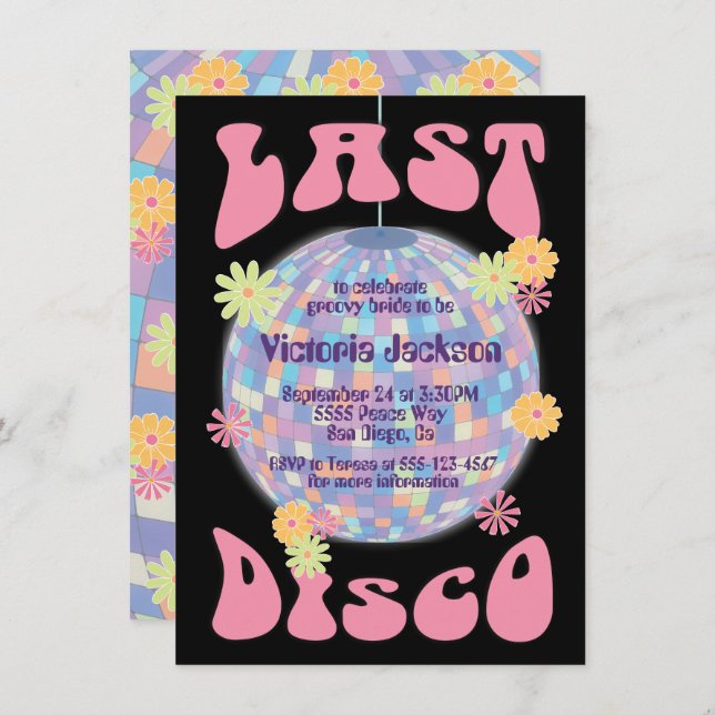 Last Disco Ball Bachelorette Party 1970's Invitati Invitation (Front/Back)