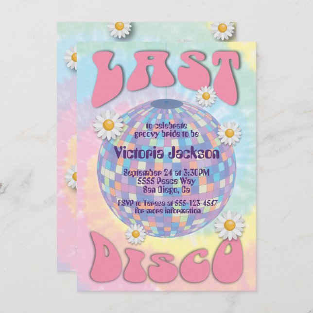 Last Disco Ball Bachelorette Party 1970's Invitation (Front/Back)