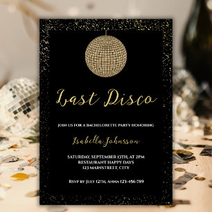 Last Disco Ball Golden Glitter Bachelorette Party Invitation