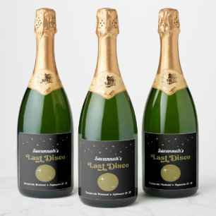 Last Disco Bride Bachelorette Party Groovy Retro Sparkling Wine Label