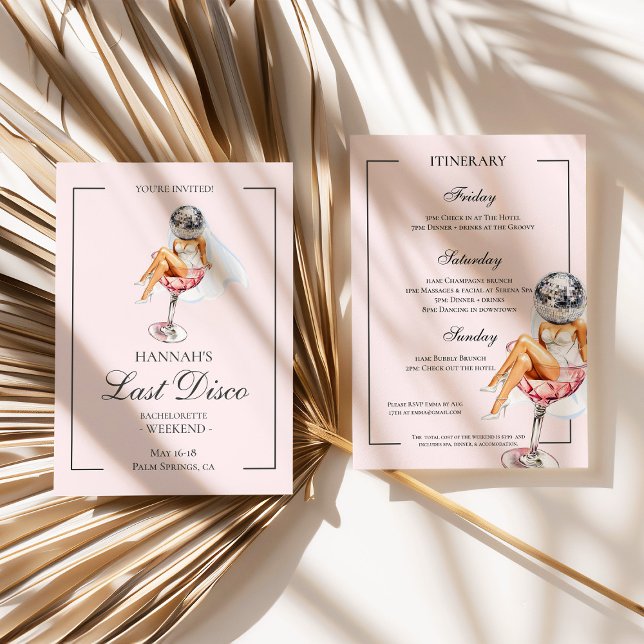 Last Disco Cocktail Bachelorette Invite (Last Disco Bachelorette Minimalist Folded Invite)